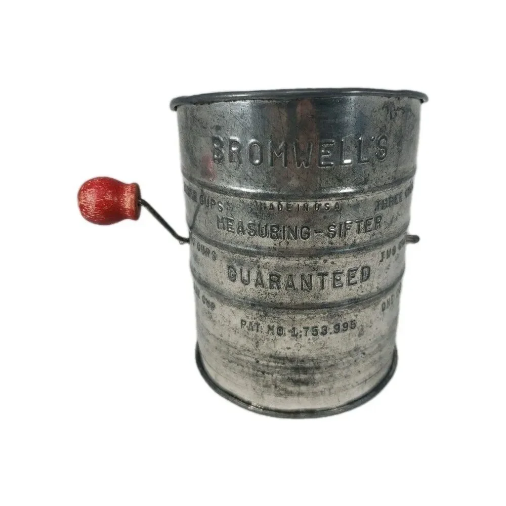 Vintage Bromwell's 3 Cup Measuring Sifter Red Wood Handle USA Farmhouse Decor